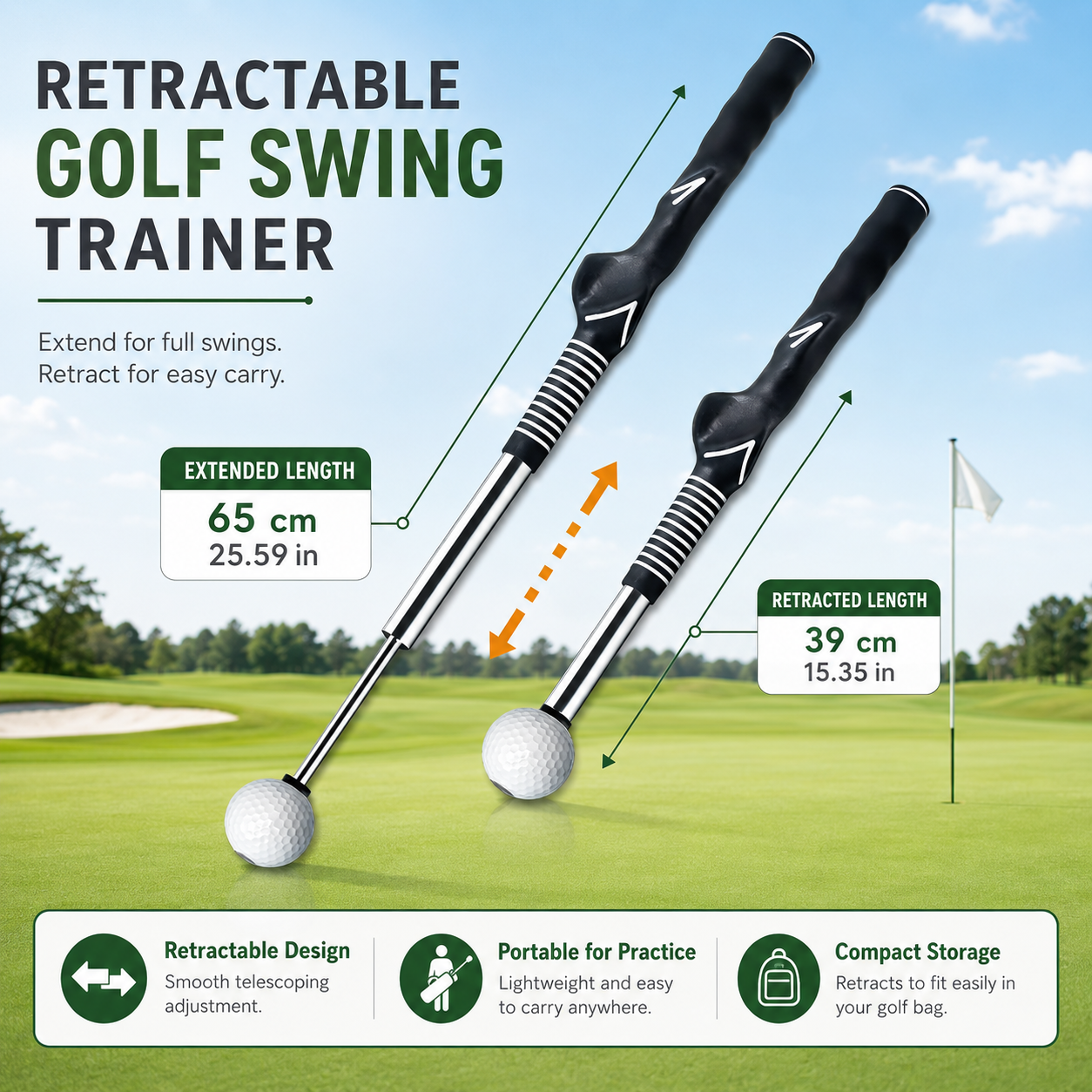 Retractable Golf Swing Trainer – 4-in-1 Practice Aid Rod