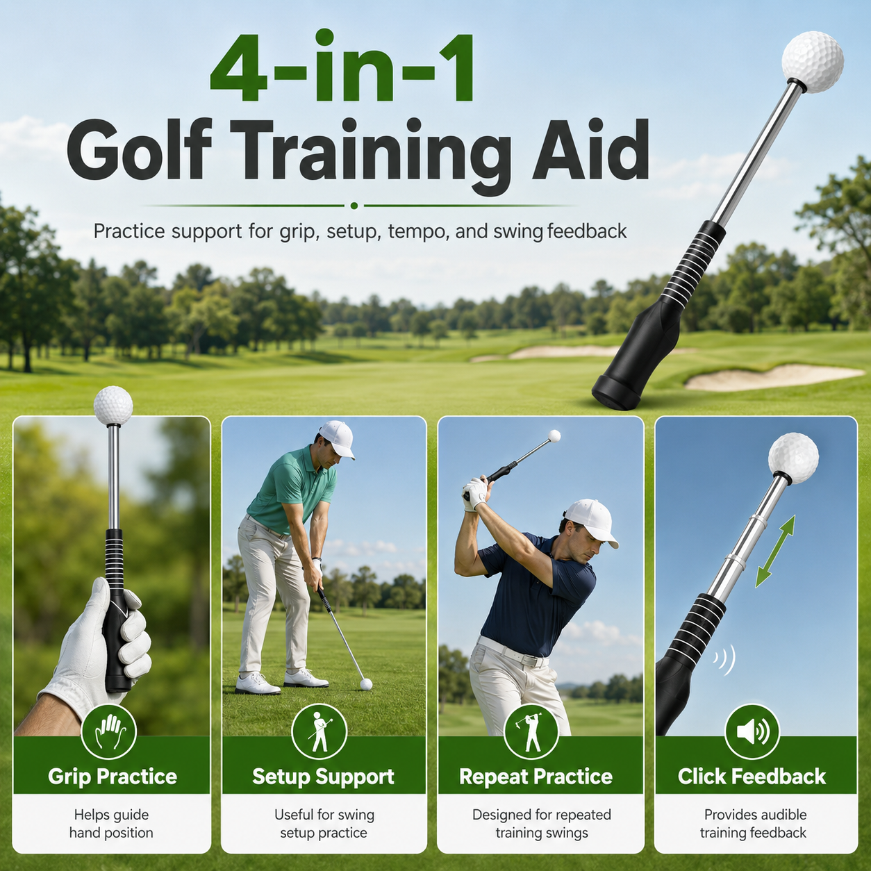 Retractable Golf Swing Trainer – 4-in-1 Practice Aid Rod